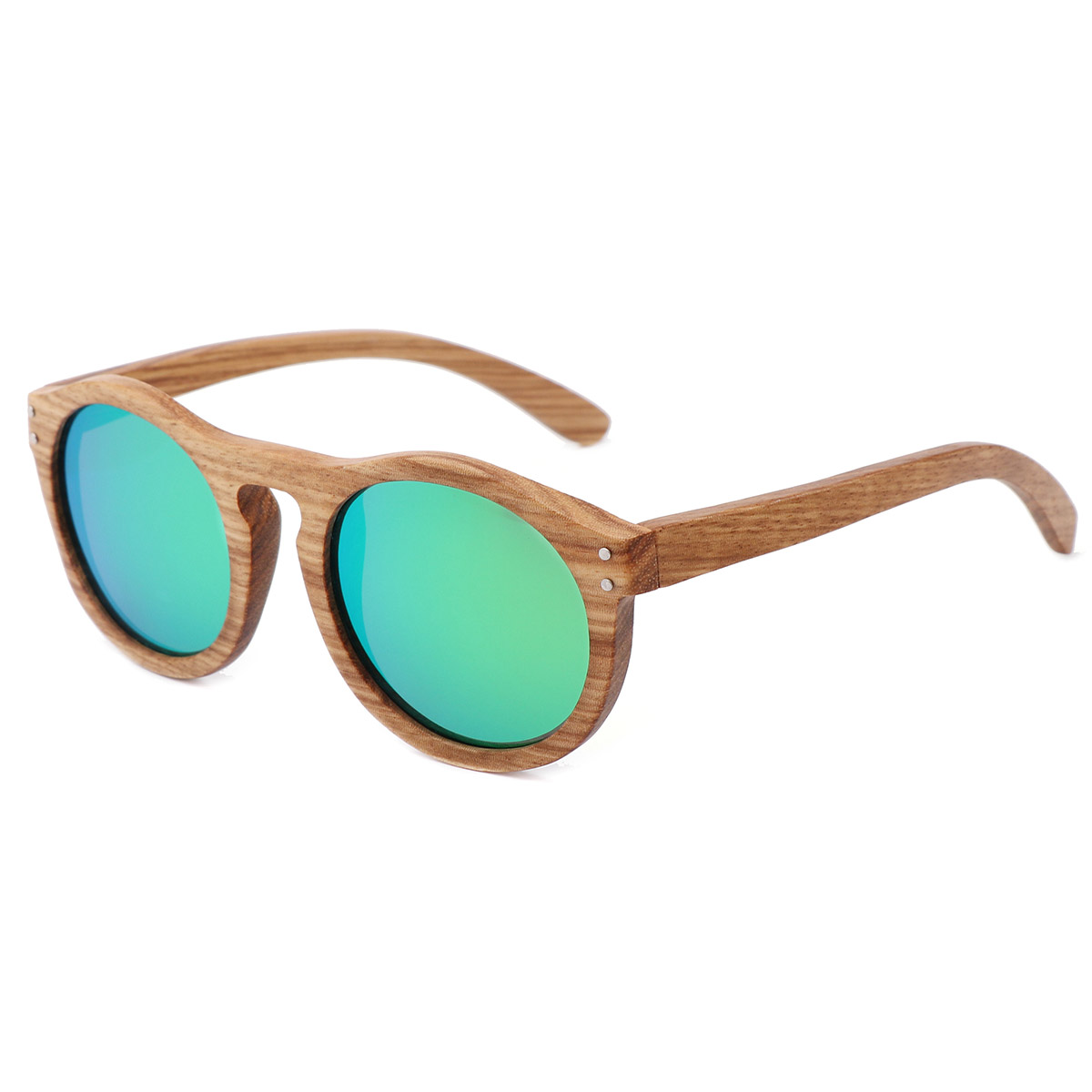 Rundt stel Vintage Natural Wood Grain solbriller